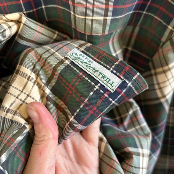 Men's Orvis Green Brown Long Sleeve Plaid Shirt Large Signature Twill - Picture 11 of 11